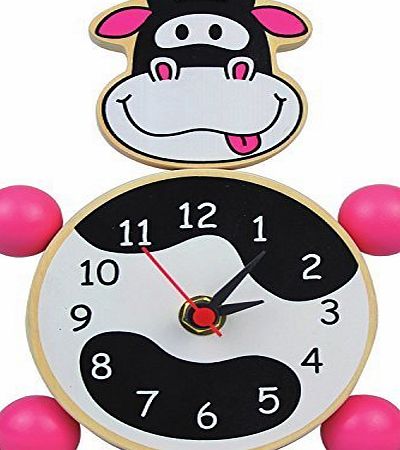 Nicko Childrens Bedroom Wooden Cow Animal Bedside Table Clock