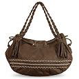 Nicoli Twist - Tassel Dark Brown Leather Drawstring Satchel Bag