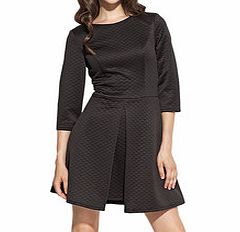 Black quilted pleat front A-line dress