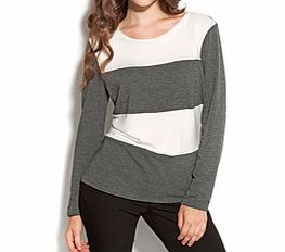 NIFE Grey and white colour block stripe top