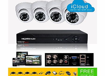 NightPro 4x 1000 TVL SONY CMOS WHITE CCTV Outdoor Cameras 4 Ch DVR System Hard Drive Complete Kit 1000GB HDD