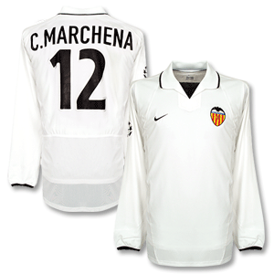 02-03 Valencia Home C/L L/S Players Shirt + Marchena No 12