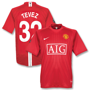 Nike 07-09 Man Utd Home Shirt  Tevez No.32 C/L Style   C/L Winners Patch