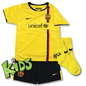 Nike 08-09 Barcelona Away Little Boys Kit - Yellow/Navy