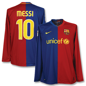 08-09 Barcelona Home L/S Shirt   Messi 10