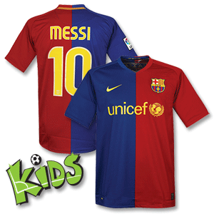 08-09 Barcelona Home Shirt - Boys + Messi 10