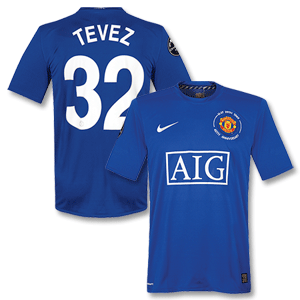 08-09 Man Utd 3rd Shirt + Tevez 32 (C/L Style) + C/L Winners Patches