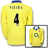 Arsenal Away Shirt Long Sleeved 2003/04 with Vieira 4 printing.