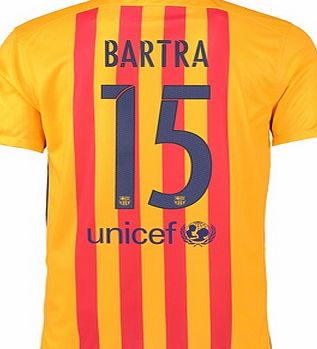 Nike Barcelona Away Shirt 2015/16 Gold with Bartra 15