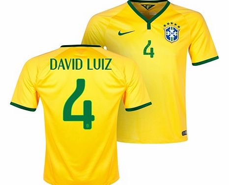 Nike Brazil Home Shirt 2013/15 Yellow with David Luiz