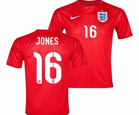 Nike England Match Away Shirt 2014 Red with Jones 16
