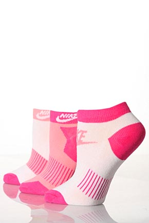 Girls 3 Pair Nike Striped Lightweight No Show Trainer Liners Vivid Pink / White