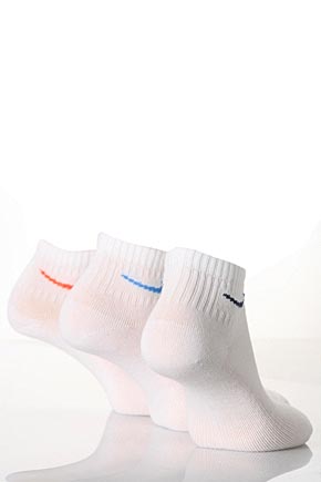 Nike Kids 3 Pair Nike Cotton Non-Cushioned Quarter Socks In 3 Colours White / Grey / Black