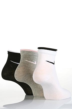 Nike Ladies 3 Pair Nike Roll Cuff Anklets In 2 Colours White / Grey / Black