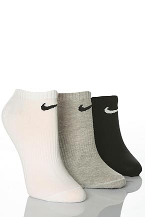 Nike Unisex 3 Pair Nike Cotton Non-Cushioned No-Show Trainer Liners In 2 Colours Black, White and Grey 5-