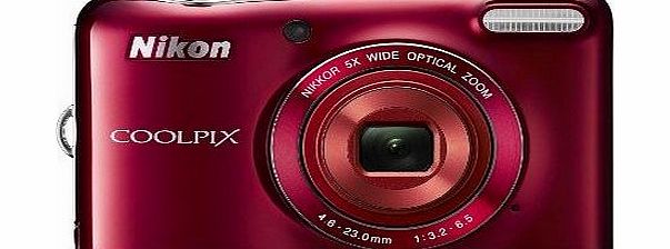 Nikon Coolpix L30 Compact Digital Camera - Red (20.1MP, 5x Optical Zoom) 3.0 inch LCD