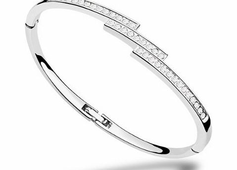 Ninabox Valentines Gifts Ninabox Snow Queen Collection Ice. White Gold Plated Bangle Bracelet with Round Clear Swarovski Elements Crystal. Bracelet Diameter : 5.7 cm * 4.5 cm. BAG04311WW