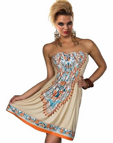 Amour- Fashion Retro Maxi Hippie Boho Paisley Print Strapless Summer Sun Dress Casual (XXL, Ivory)
