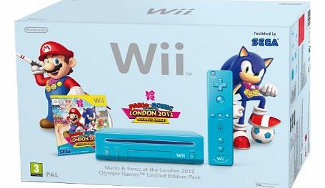 Nintendo Wii Console (Blue) with Mario and Sonic at the London 2012 Olympic Games (New Slim-Style)