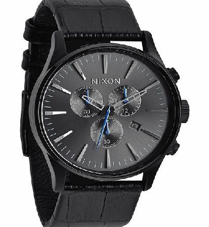 Nixon Mens Nixon Sentry Chrono Leather Watch - Black