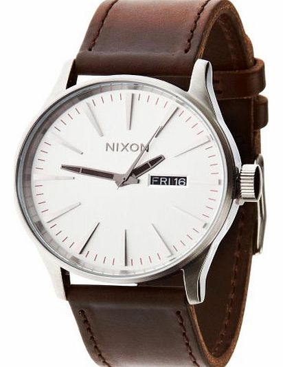 Mens Nixon Sentry Leather Watch - Silver/Brown