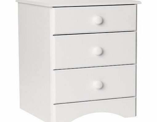 NJA Furniture Aviemore 3-Drawer Bedside, 57 x 44 x 40 cm, White