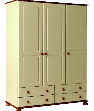 NJA Furniture Designer 3-Door 4-Drawer Robe, 186 x 130 x 57 cm, Cream/ Pine