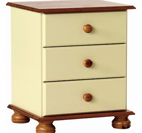 Designer 3-Drawer Bedside, 58 x 44 x 39 cm, Cream/ Pine