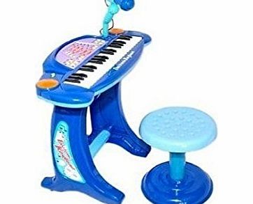 NMIT Kids Childrens Electronic 36-Key Keyboard Piano Record Microphone with Stool BLUE
