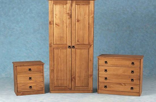 No. 1 Furniture Maya Bedroom Set in Distressed Waxed Pine - Includes 3 Drawer Bedside, 4 Drawer Chest amp; 2 Door Wardrobe and FREE Delivery Service