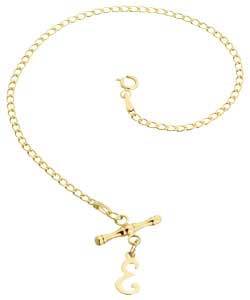 no 9ct Gold Oval Curb T-Bar Initial Bracelet -