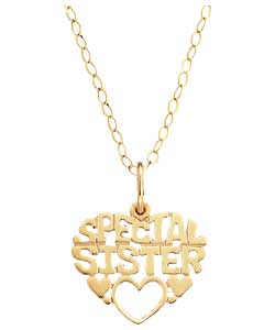 no 9ct Gold Special Sister Heart Message Pendant