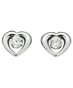 9ct White Gold Heart Cubic Zirconia Stud Earrings