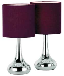 Blackcurrant and Chrome Touch Table Lamps