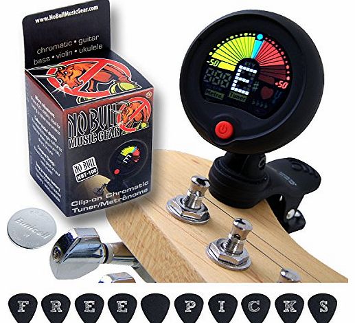 No Bull Music Gear Clip-on Chromatic Tuner & Metronome: Acoustic/Electric Guitar Bass Ukulele Banjo