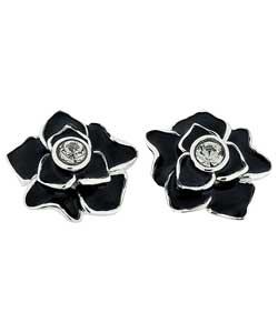 no Coleen Sterling Silver Enamel Black Flower Studs