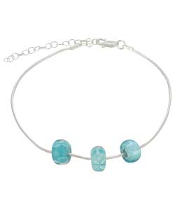 Sterling Silver Blue Bead Anklet
