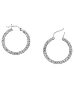 no Sterling Silver Crystal Hoop Creole Earrings