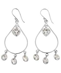 no Sterling Silver Cubic Zirconia Heart Drop Earrings