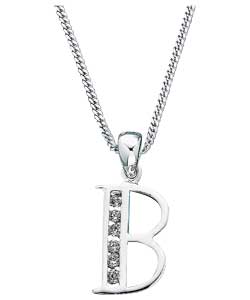 no Sterling Silver Cubic Zirconia Initial B Pendant