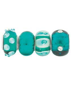 no Sterling Silver Jade Glass Beads - Set of 4
