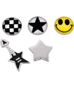 Sterling Silver Rock Star Stud Earrings - Set of 5