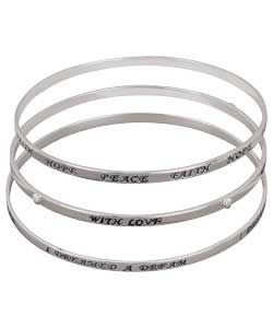 no Sterling Silver Set of 3 Stacking Bangles - Script
