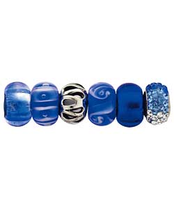 Sterling Silver Set of 5 Blue Crystal Charm Beads