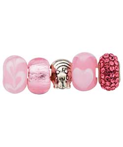 no Sterling Silver Set of 5 Pink Crystal Charm Beads