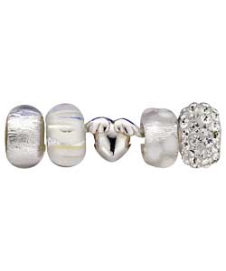 no Sterling Silver Set of 5 White Crystal Charm Beads