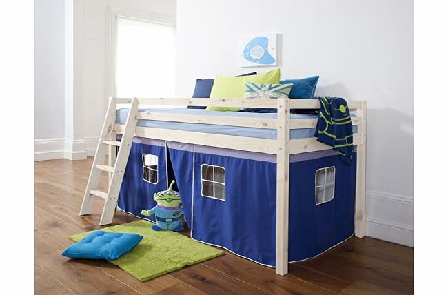 Noa and Nani Cabin Bed amp; Mattress with Tent Blue in Whitewash 5007WWmattress