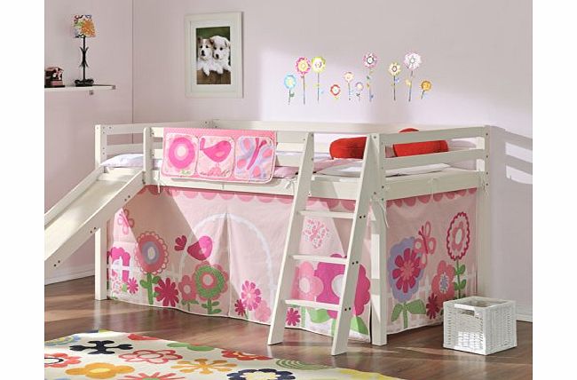 Noa and Nani Cabin Bed in Whitewash with Slide Floral Tent 6566WW-FLORAL