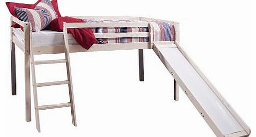 Noa and Nani Cabin Bed Mid Sleeper Bunk with Slide in WHITEWASH 6003