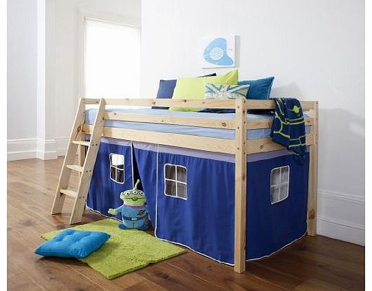 Cabin Bed Mid Sleeper Bunk with Tent Blue 5007